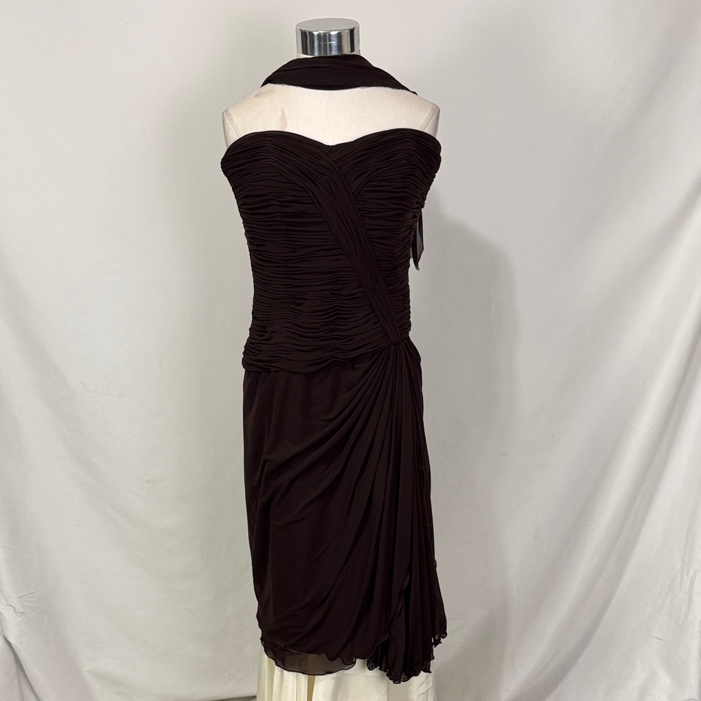 Vicky Tiel Couture Brown Pleated Silk Dress With Jkt Size Medium